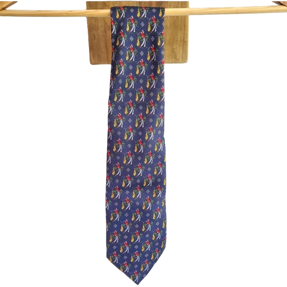 Pura Seta Golf Theme 100% Silk Navy Made In Italy Navy Red